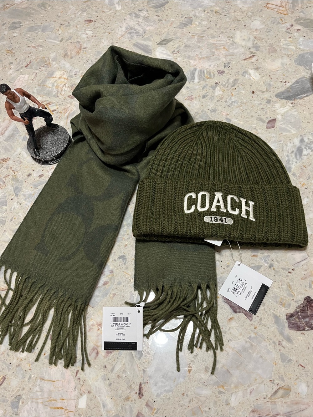 Bundle Coach 1941 Embroidered Knit Beanie Unisex One Size with oversized Muffler